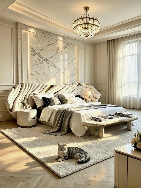 Brass bed frame with cast headboard details